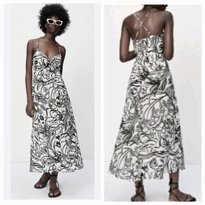 Zara Maxi Dress Size XXL- Black and White Tie Front Vacation